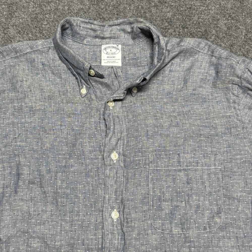 Brooks Brothers Shirt Mens Large Blue 100% Linen Regent Long Sleeve Button Up
